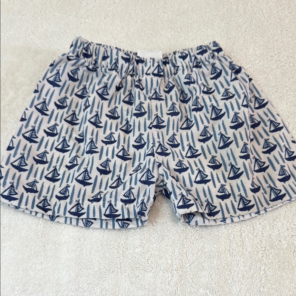 Nautical  Theme Blue and White Elastic Waist Shorts